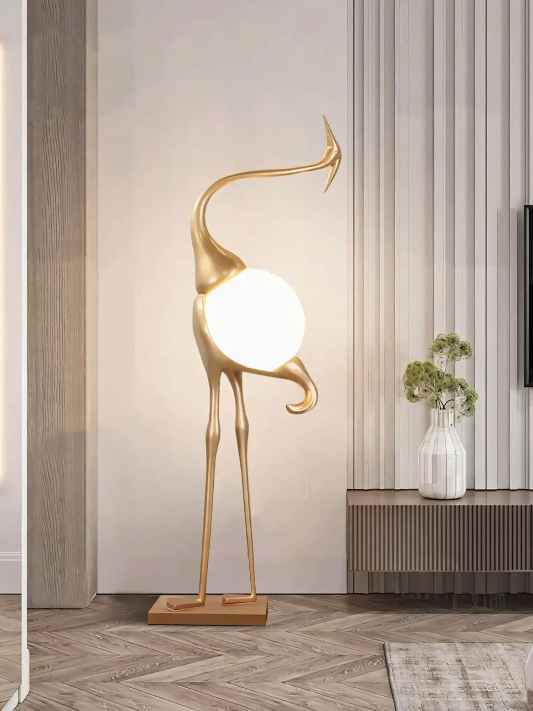 Crane Sculpture Floor Lamp – Unique Art Living Room Decor