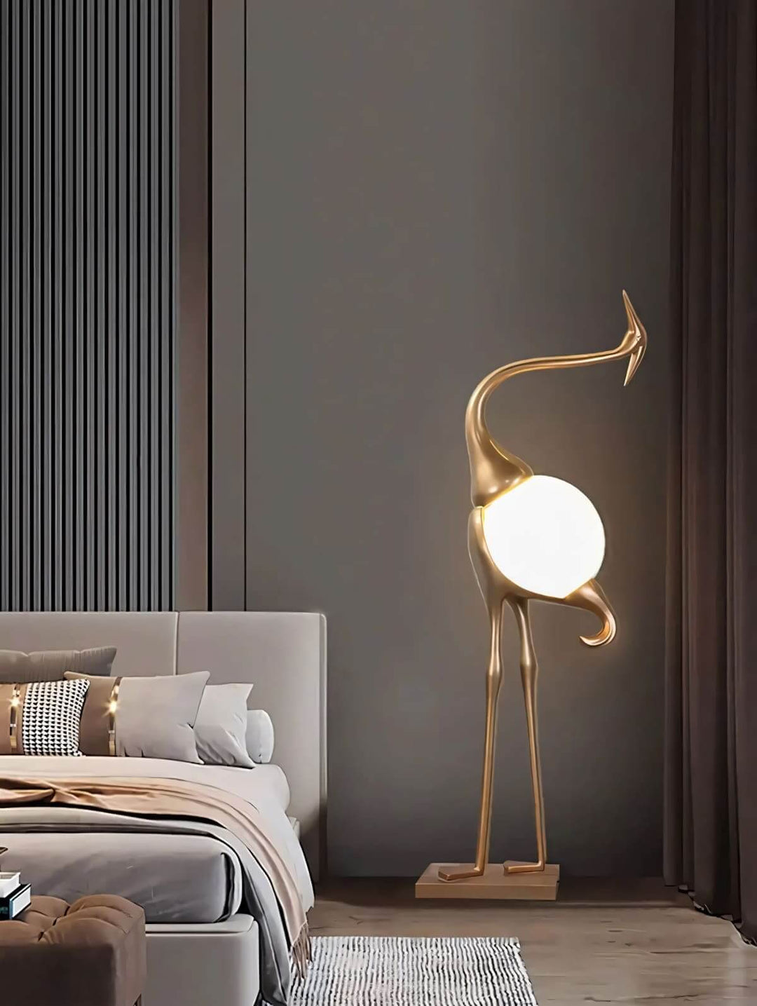 Crane Sculpture Floor Lamp – Unique Art Living Room Decor