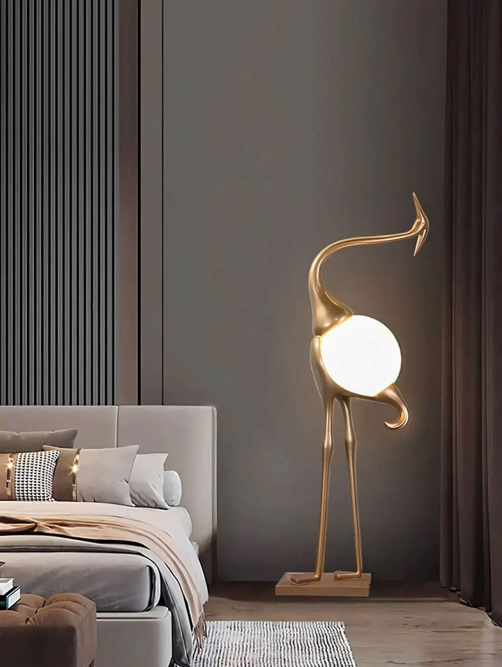 Crane Sculpture Floor Lamp – Unique Art Living Room Decor