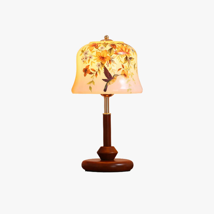 Cymora Table Lamp | Mid-Century Retro Flower & Bird Glass Light