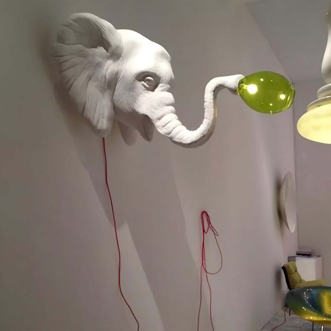 Elephant Sculpture Wall Lamp | Creative Elephant Art Resin Decoration