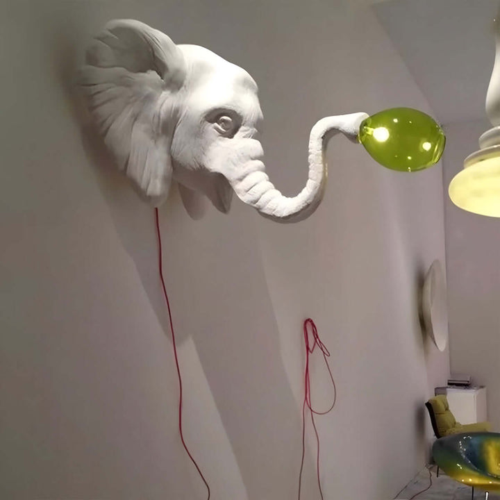 Elephant Sculpture Wall Lamp | Creative Elephant Art Resin Decoration