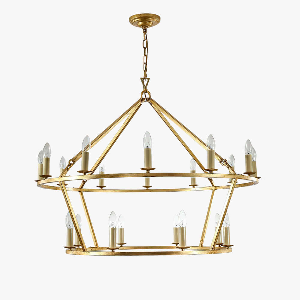 Luvo Serin Chandelier with 12 lights, gold geometric design, perfect for modern dining room lighting.