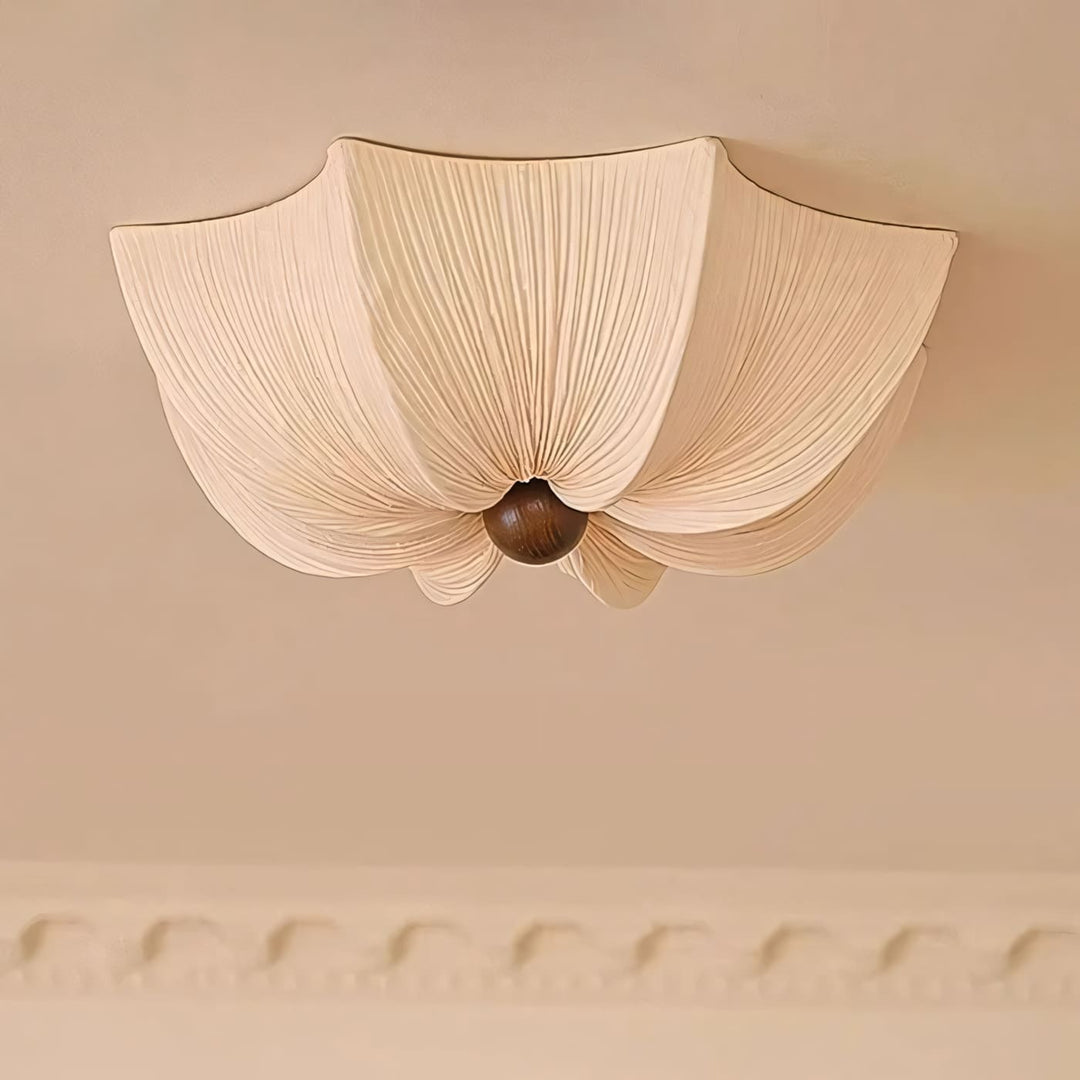 Dia 23.6-inch Feynar fabric flush mount ceiling light with walnut wood center