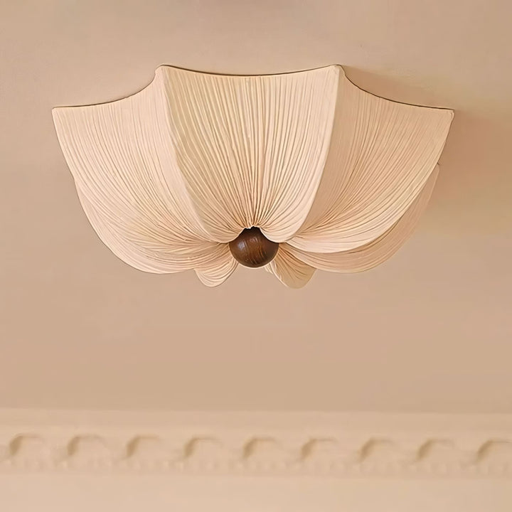 Dia 23.6-inch Feynar fabric flush mount ceiling light with walnut wood center