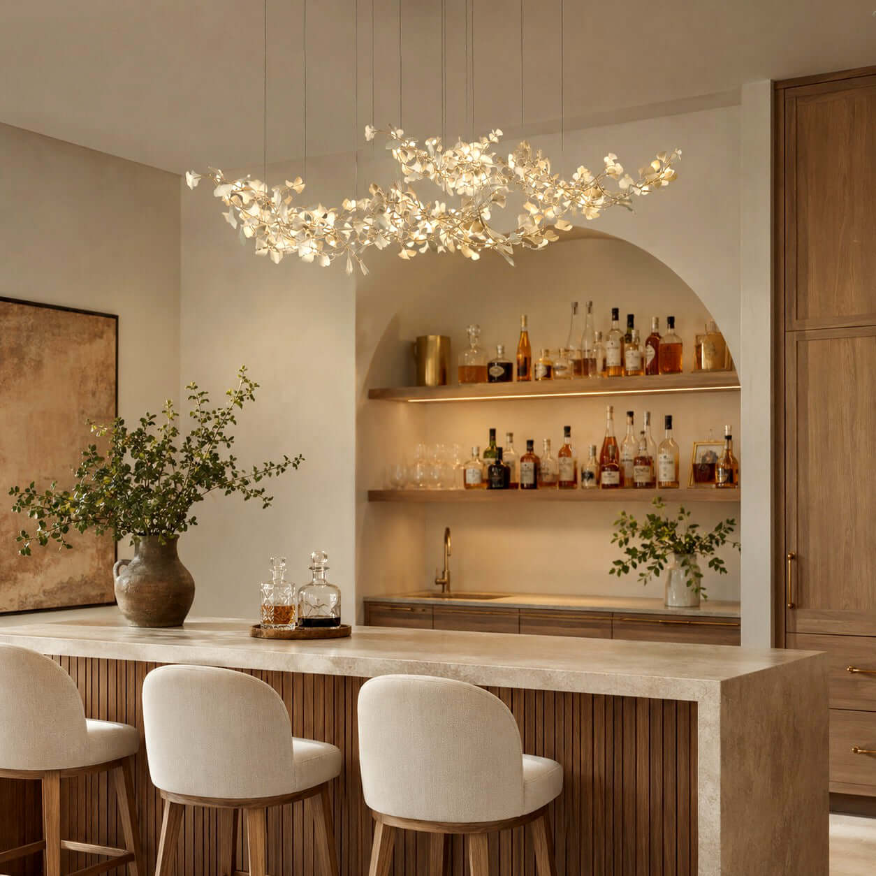 Gingko Chandelier Style H | Ceramic Linear Chandelier Light