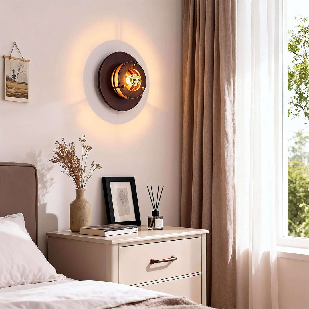 Jovila Wall Lamp - Modern French Round Wood Bedside Statement