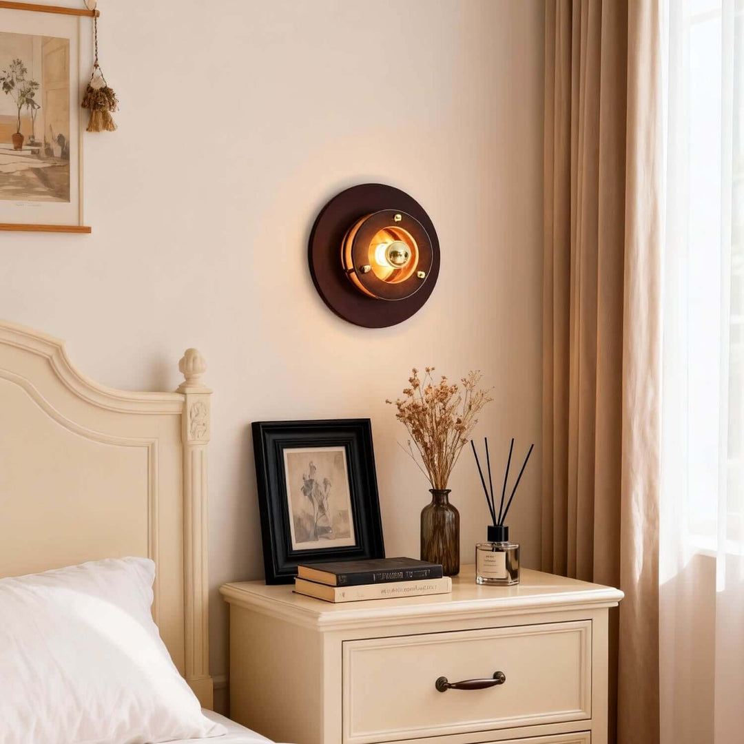 Jovila Wall Lamp - Modern French Round Wood Bedside Statement