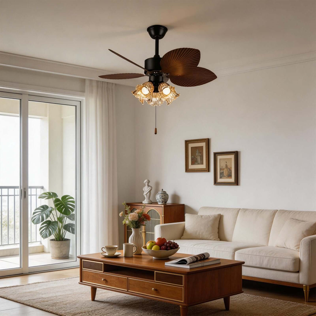 Klura Ceiling Fan Light C | French Vintage Glass Lamp