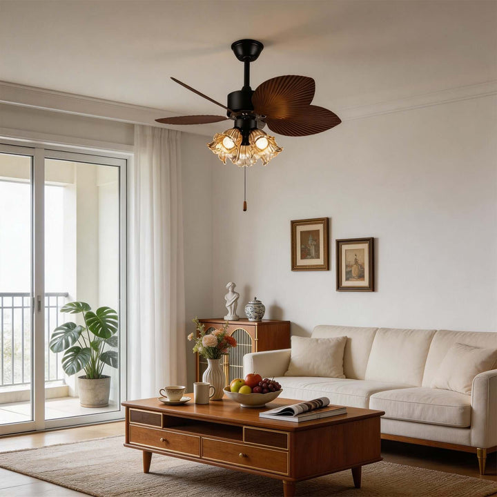 Klura Ceiling Fan Light C | French Vintage Glass Lamp