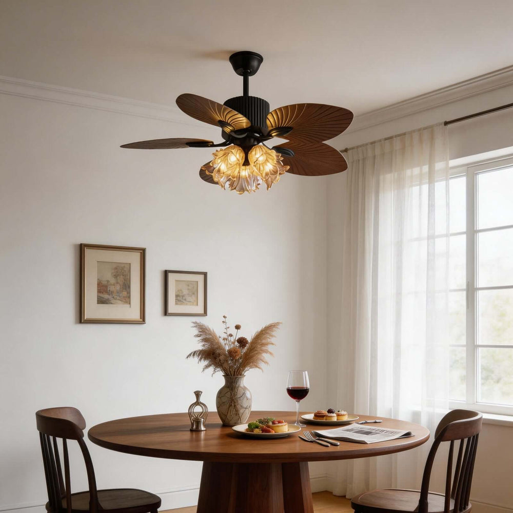 Klura Ceiling Fan Light A | French Vintage Glass Lamp