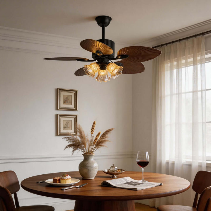 Klura Ceiling Fan Light A | French Vintage Glass Lamp