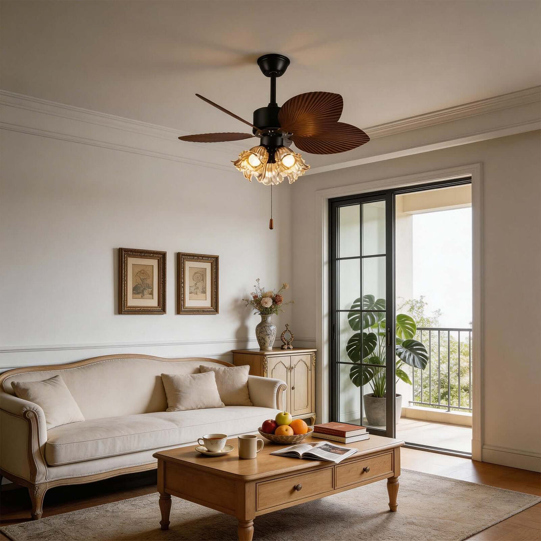 Klura Ceiling Fan Light C | French Vintage Glass Lamp