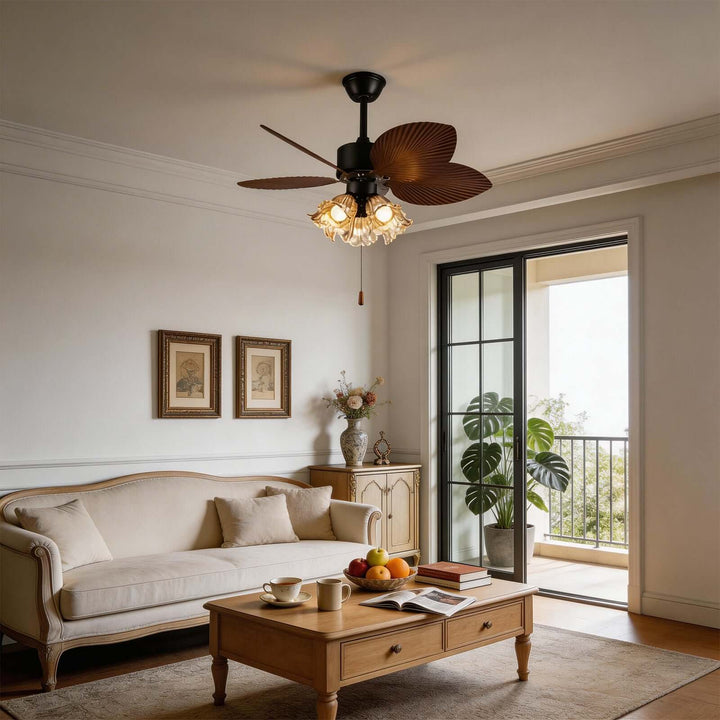 Klura Ceiling Fan Light C | French Vintage Glass Lamp