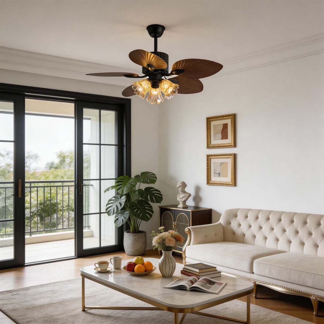 Klura Ceiling Fan Light A | French Vintage Glass Lamp