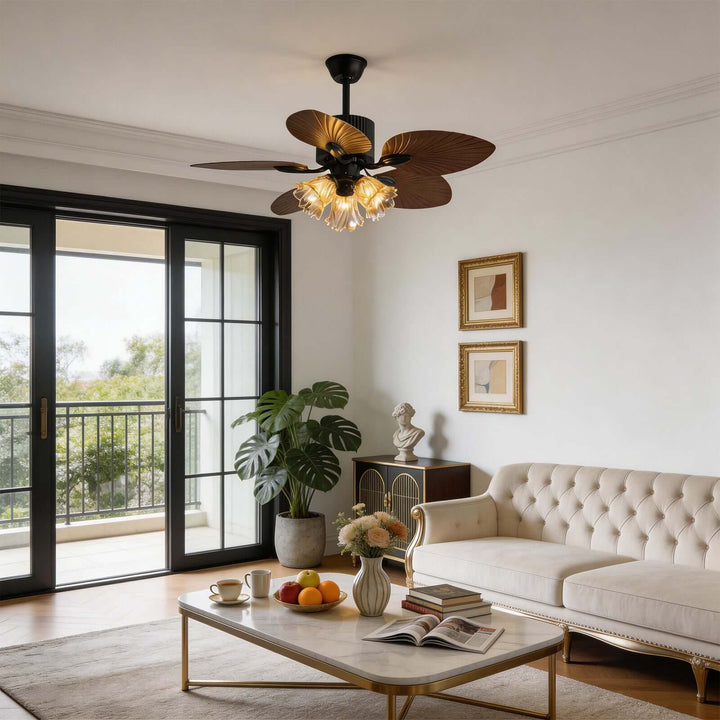 Klura Ceiling Fan Light A | French Vintage Glass Lamp