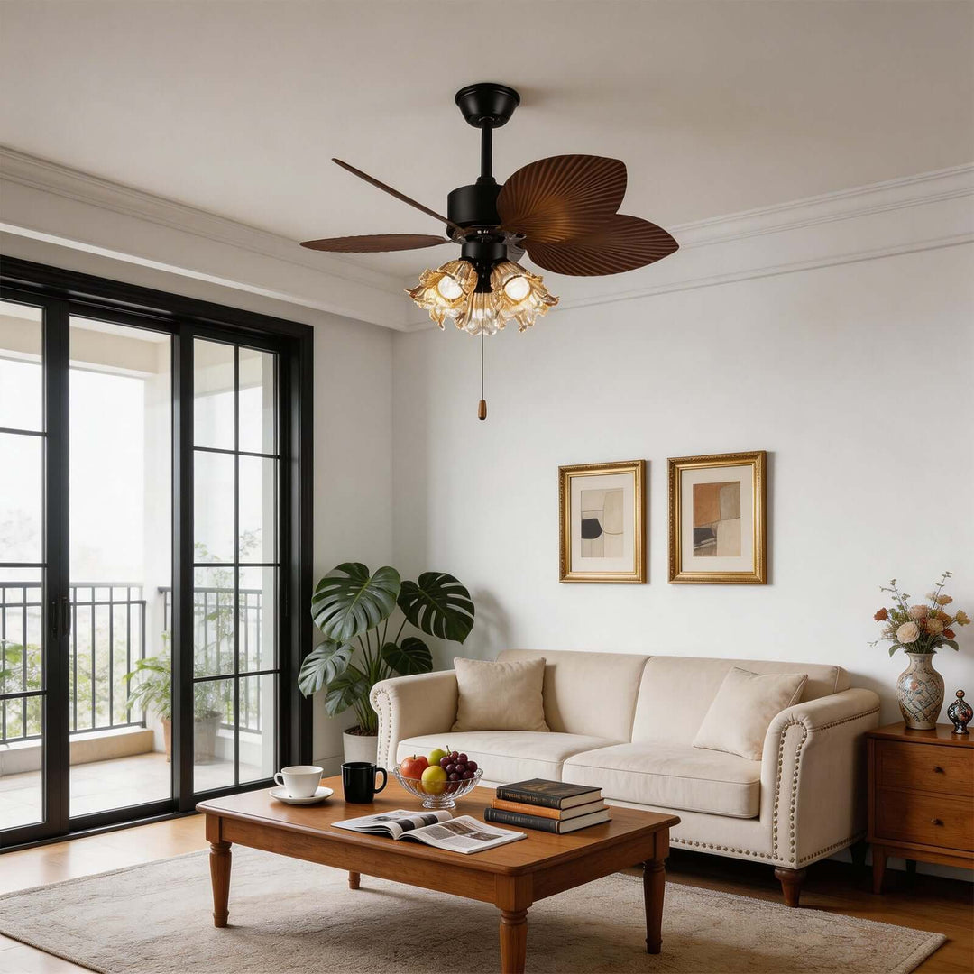 Klura Ceiling Fan Light C | French Vintage Glass Lamp