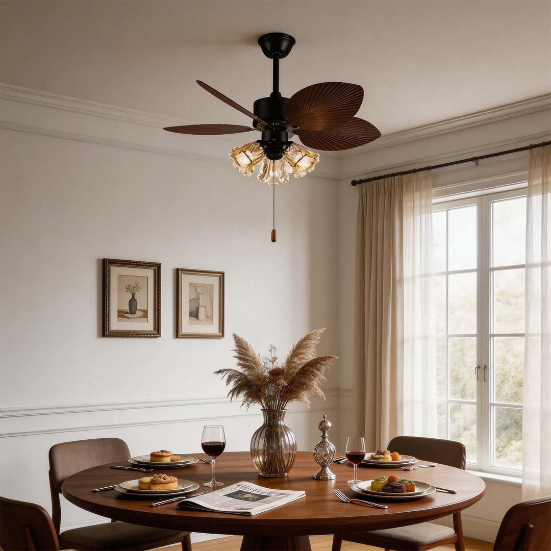 Klura Ceiling Fan Light C | French Vintage Glass Lamp