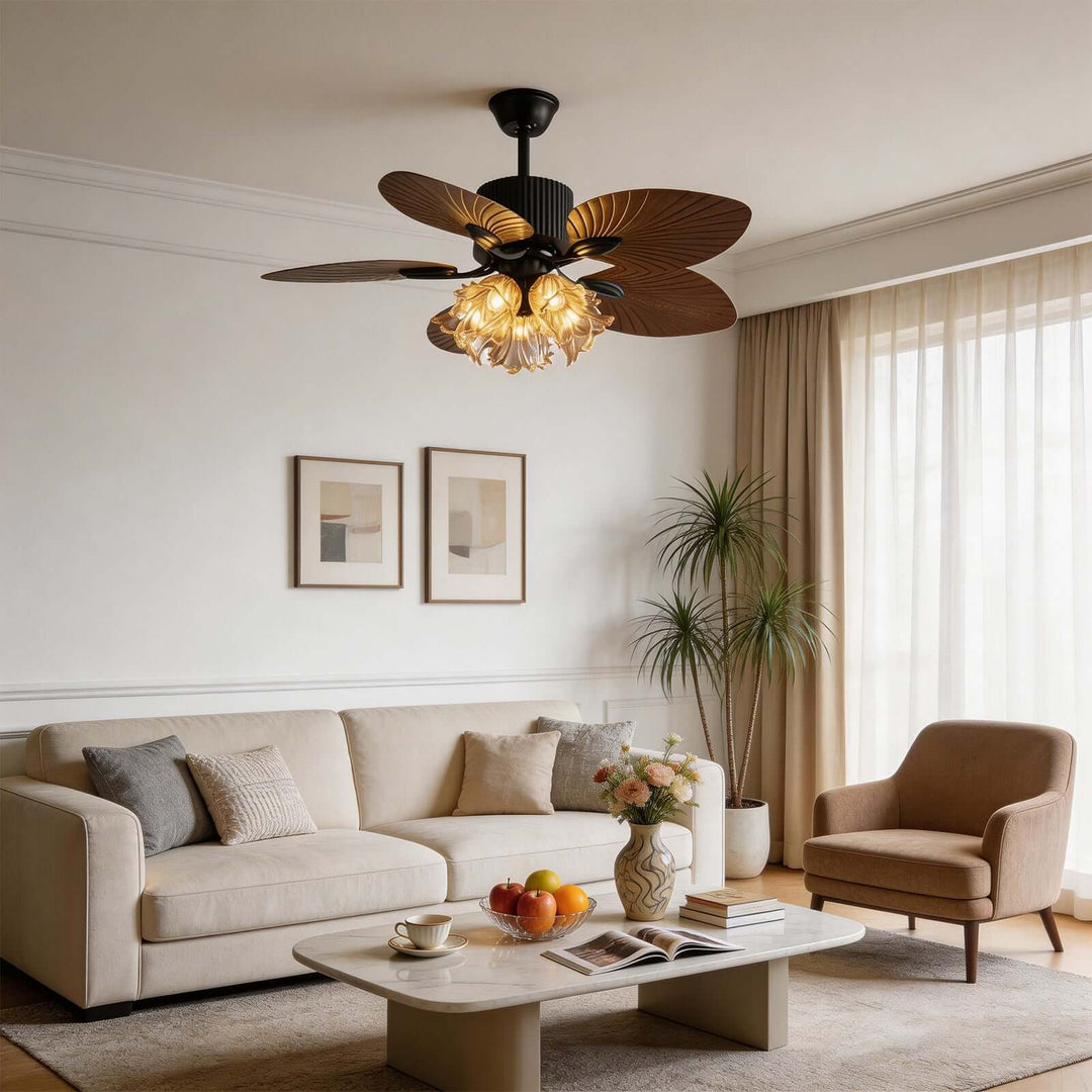 Klura Ceiling Fan Light A | French Vintage Glass Lamp