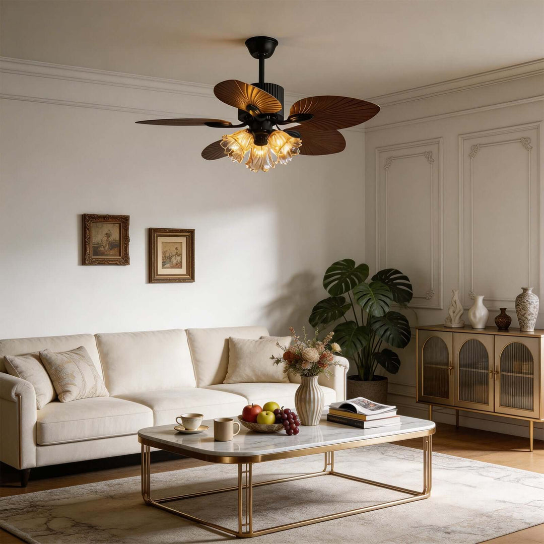 Klura Ceiling Fan Light A | French Vintage Glass Lamp