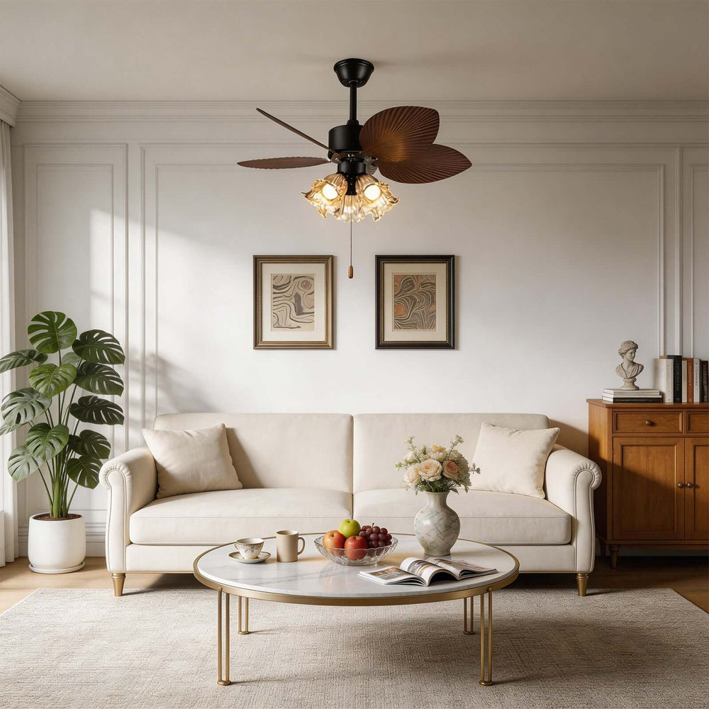 Klura Ceiling Fan Light C | French Vintage Glass Lamp