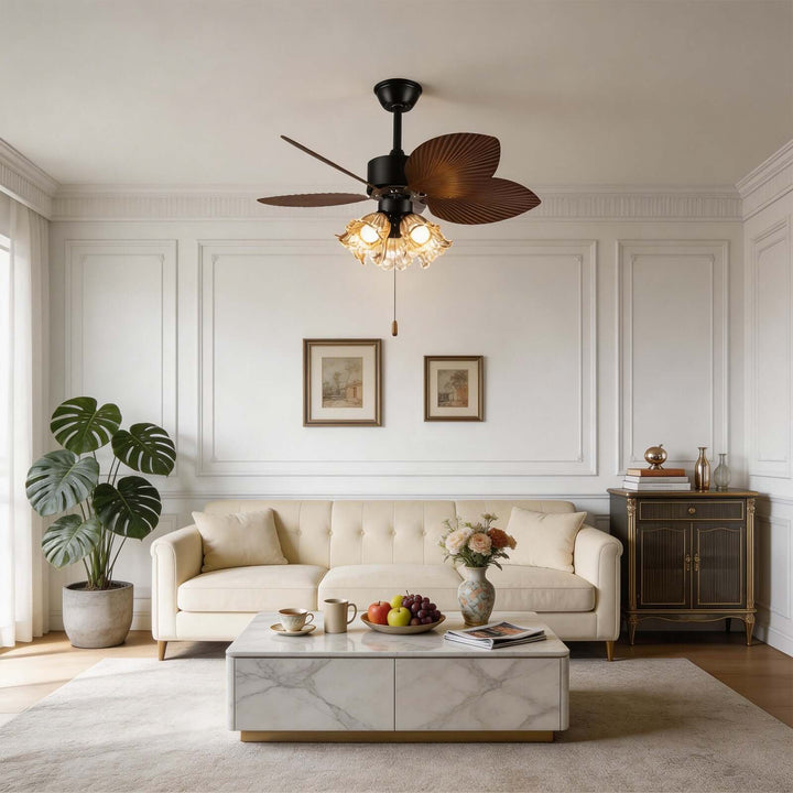 Klura Ceiling Fan Light C | French Vintage Glass Lamp