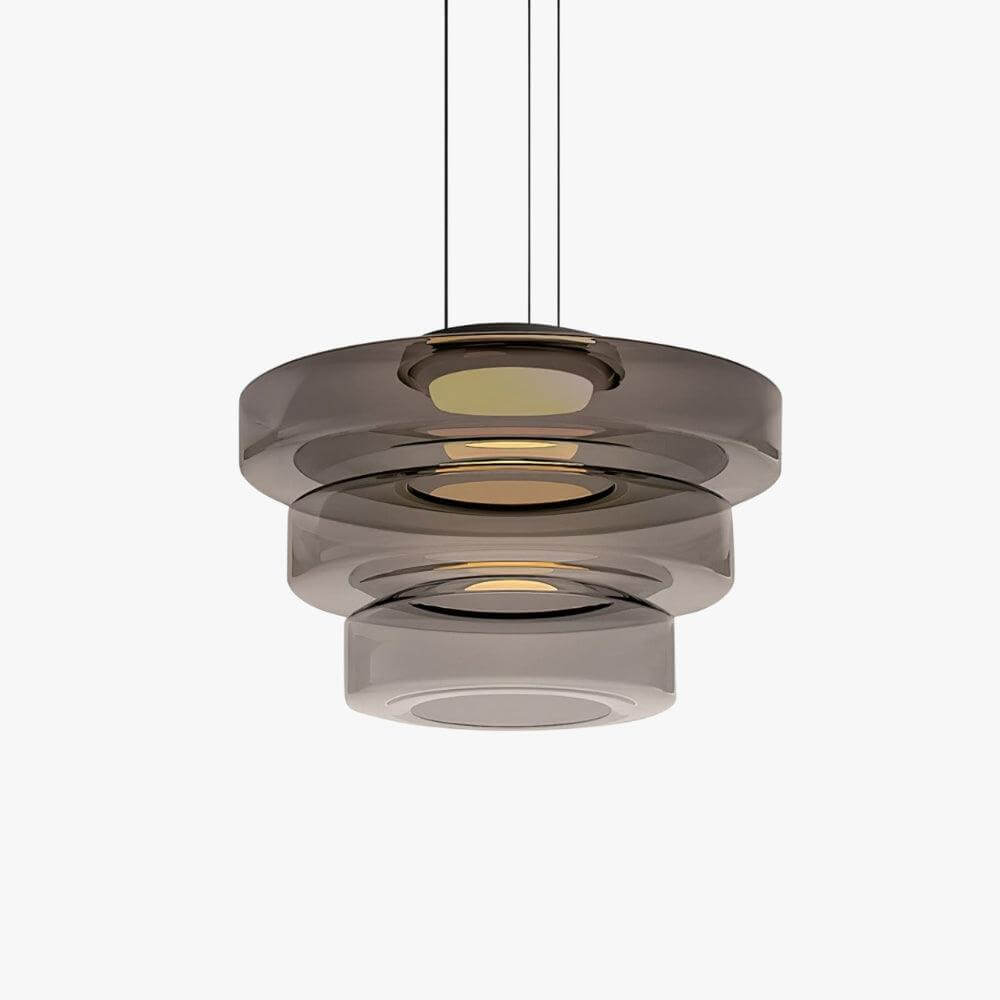 Levels Smoke Grey three-layer glass pendant light with sculptural stacked shades and integrated LED