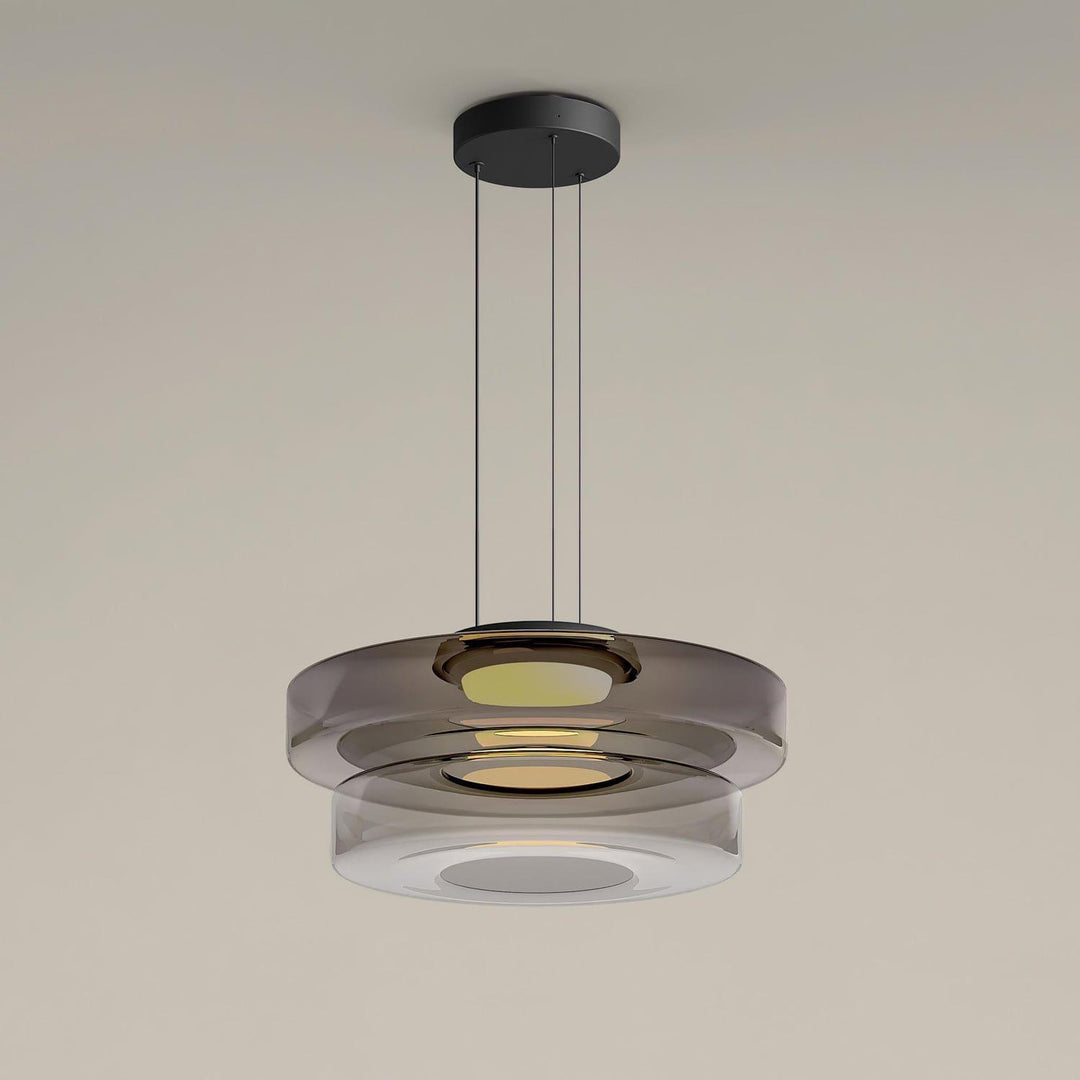 Smoke Grey two-layer glass pendant light with graduated round shades and integrated LED