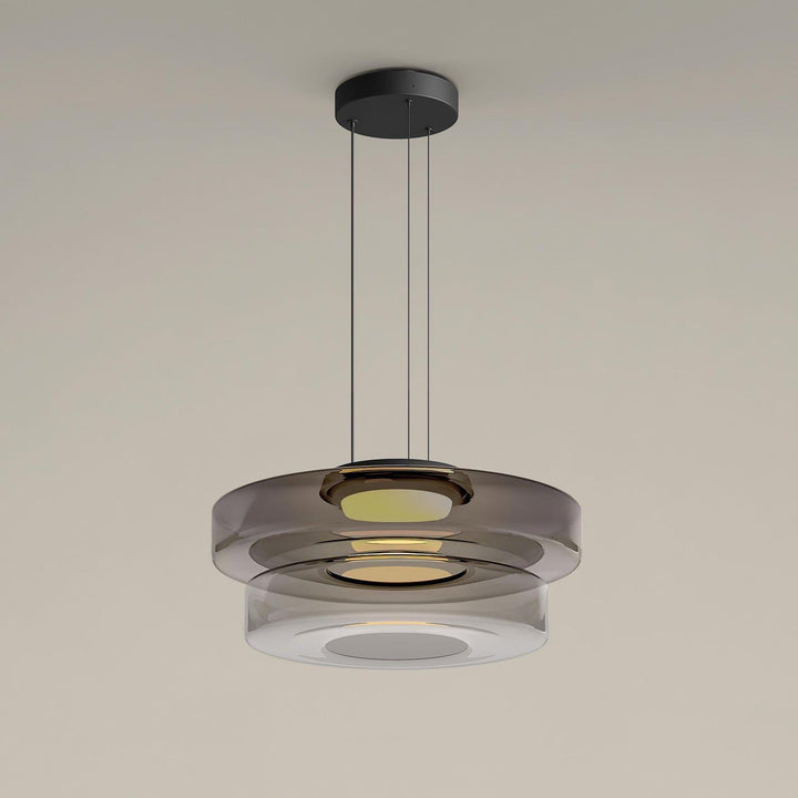 Smoke Grey two-layer glass pendant light with graduated round shades and integrated LED
