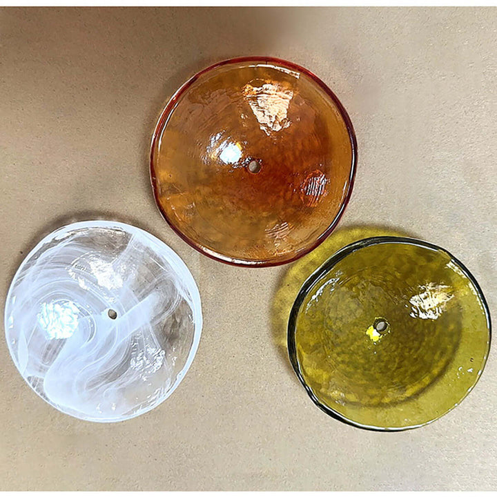 Orange, white and green textured glass color options for the Lorenzo chandelier