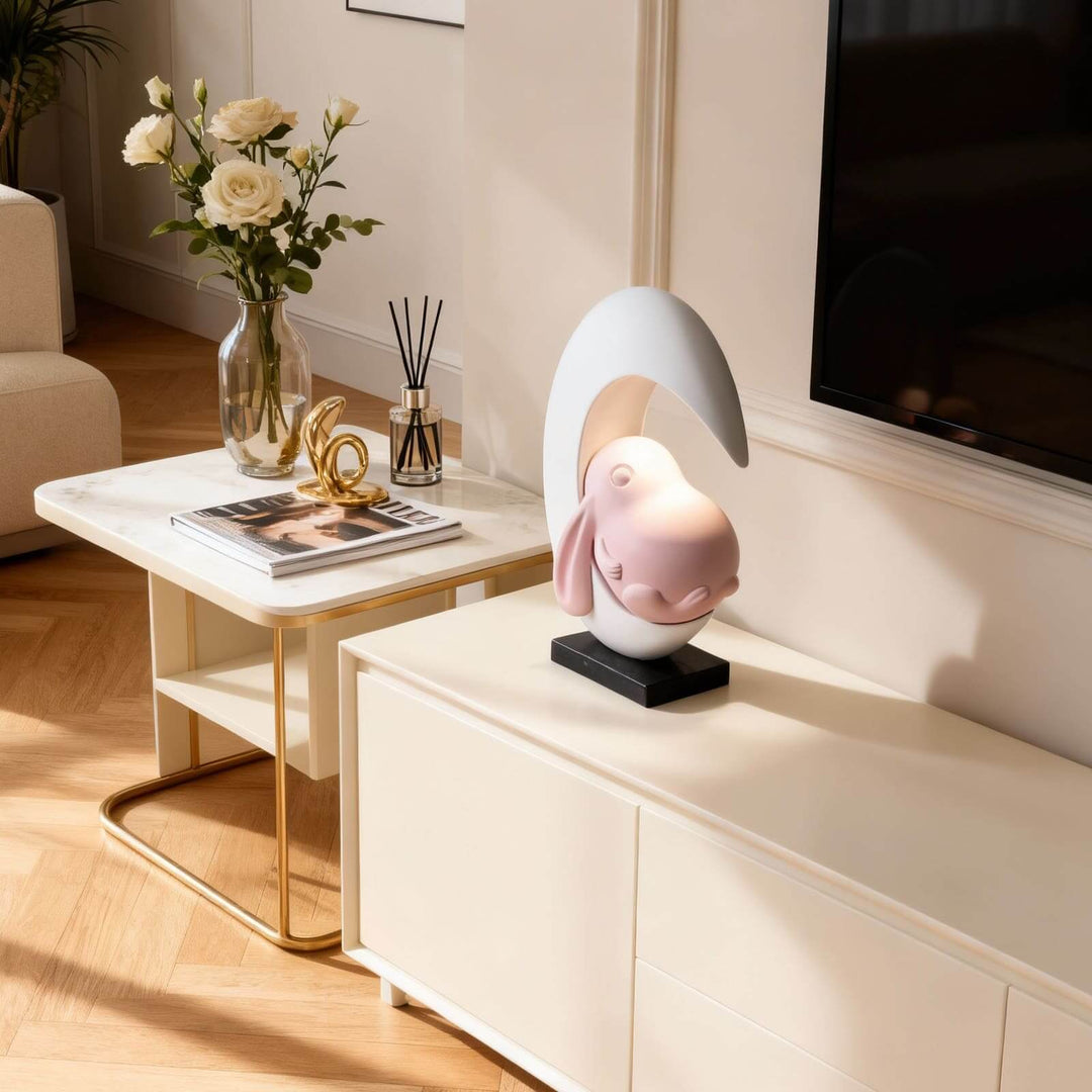 Lumeya Art Deco Table Lamp – Cream Rabbit Nightstand Light