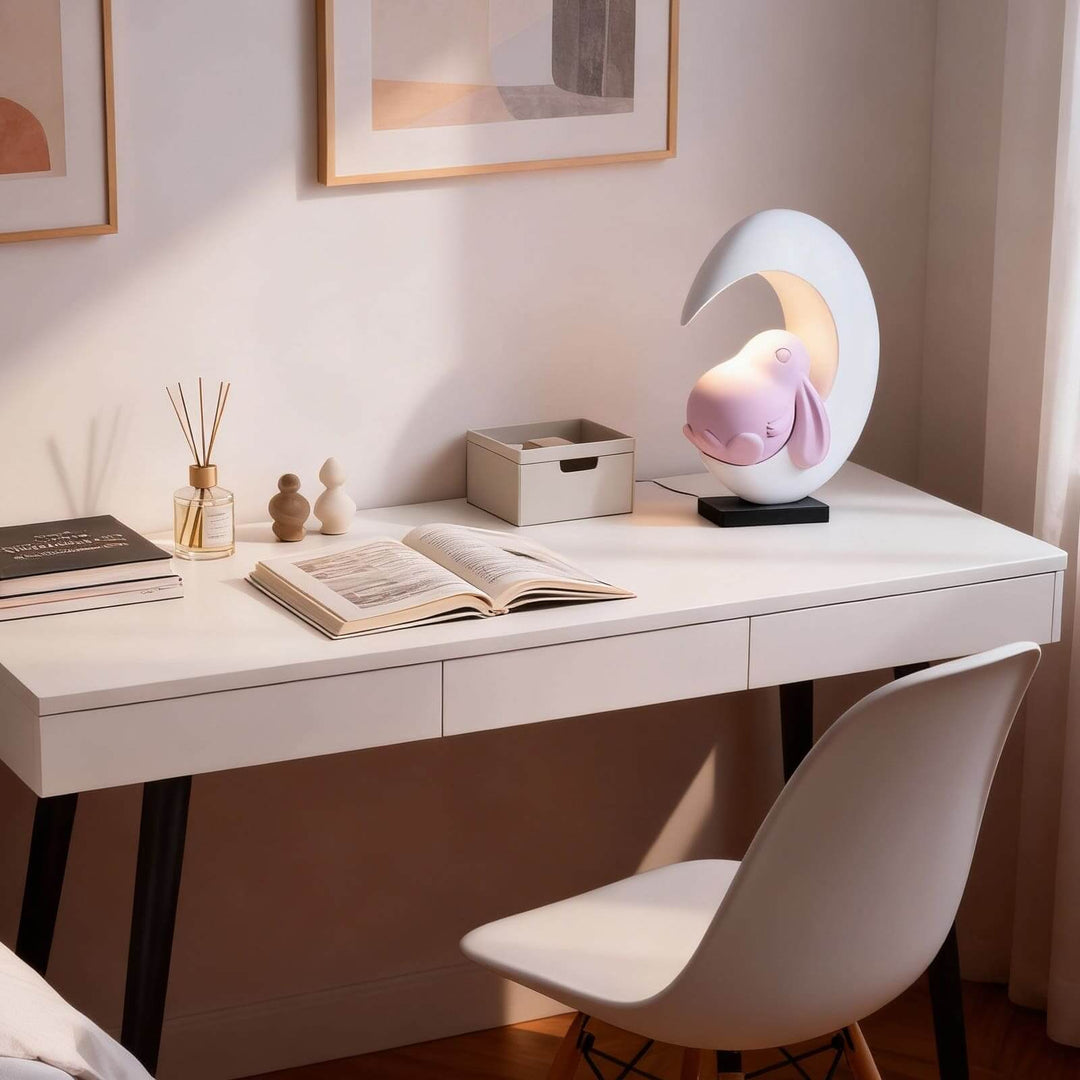 Lumeya Art Deco Table Lamp – Cream Rabbit Nightstand Light