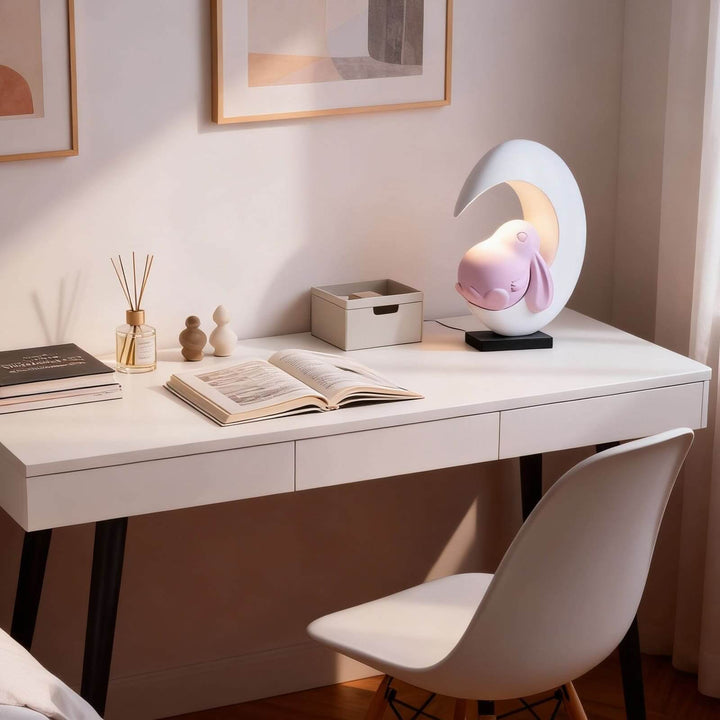 Lumeya Art Deco Table Lamp – Cream Rabbit Nightstand Light
