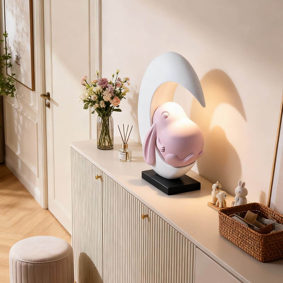 Lumeya Art Deco Table Lamp – Cream Rabbit Nightstand Light