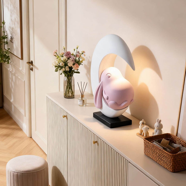 Lumeya Art Deco Table Lamp – Cream Rabbit Nightstand Light