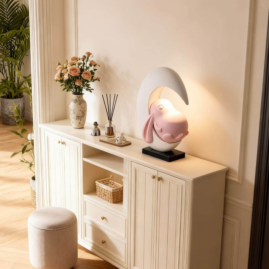 Lumeya Art Deco Table Lamp – Cream Rabbit Nightstand Light