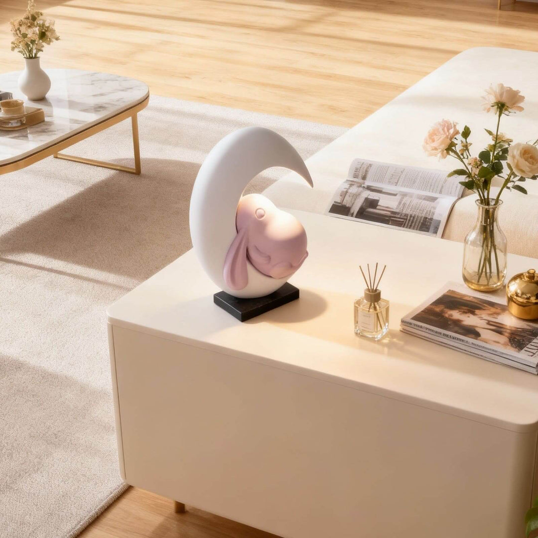 Lumeya Art Deco Table Lamp – Cream Rabbit Nightstand Light