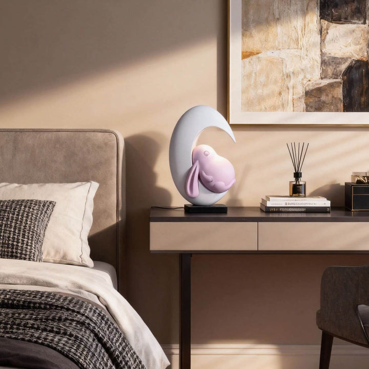 Lumeya Art Deco Table Lamp – Cream Rabbit Nightstand Light