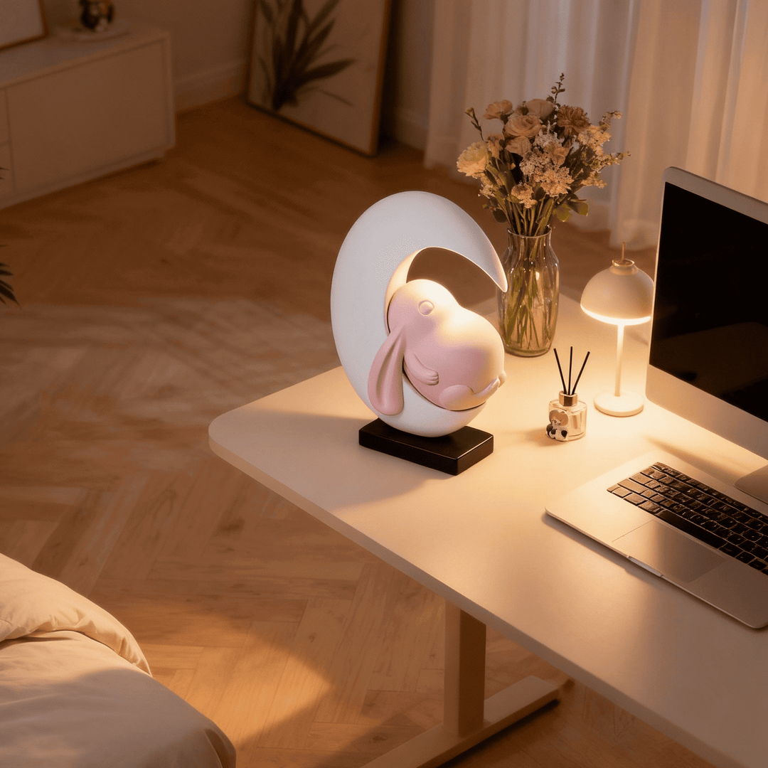 Lumeya Art Deco Table Lamp – Cream Rabbit Nightstand Light