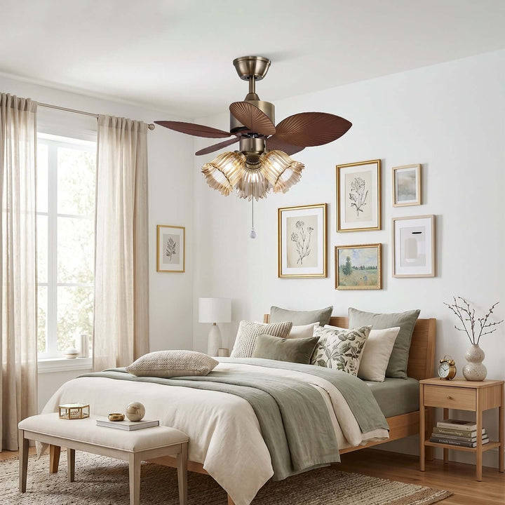 Lymoz Ceiling Fan Light | American Flower Glass Light