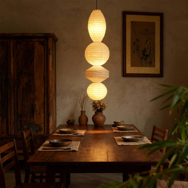 Noyra Chandelier – Japanese Retro Geometric Paper Lantern