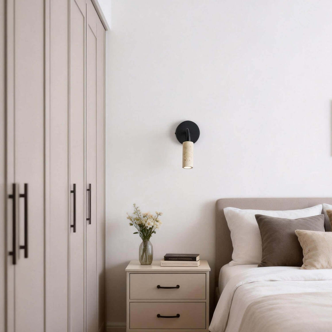 Nuvka Wall Light – Wabi Sabi Statement Travertine Bedside Lamp
