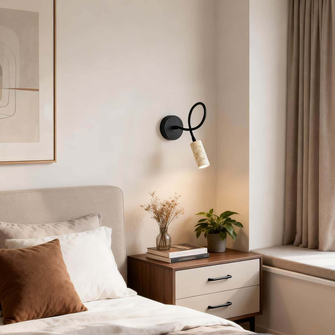 Nuvka Wall Light – Wabi Sabi Statement Travertine Bedside Lamp