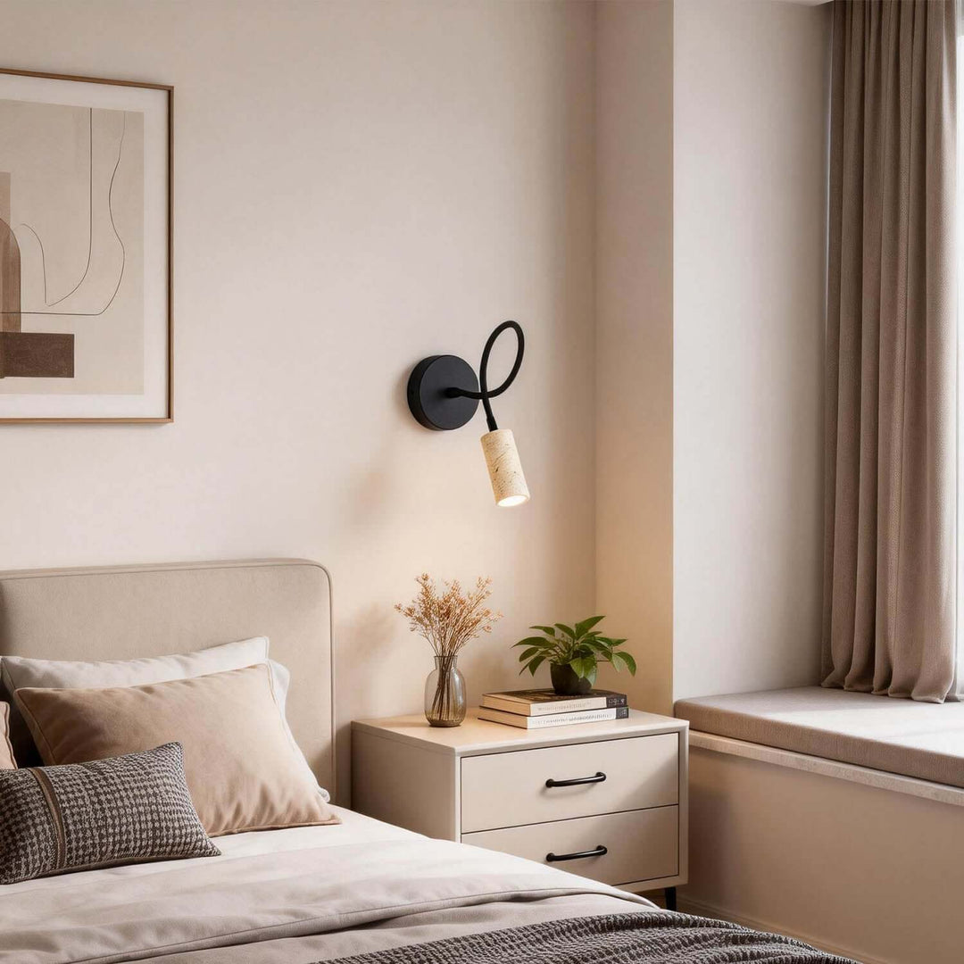 Nuvka Wall Light – Wabi Sabi Statement Travertine Bedside Lamp