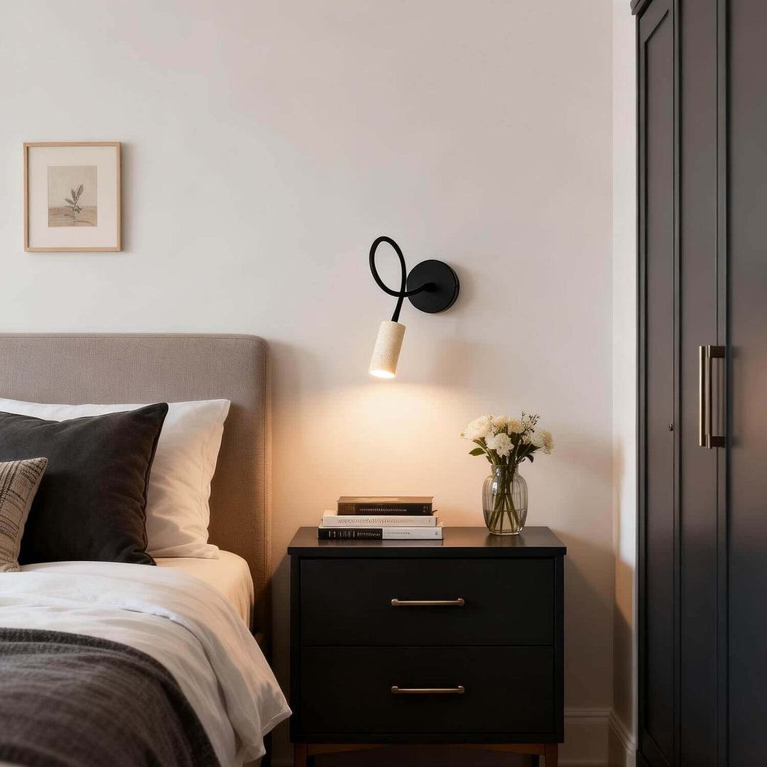Nuvka Wall Light – Wabi Sabi Statement Travertine Bedside Lamp