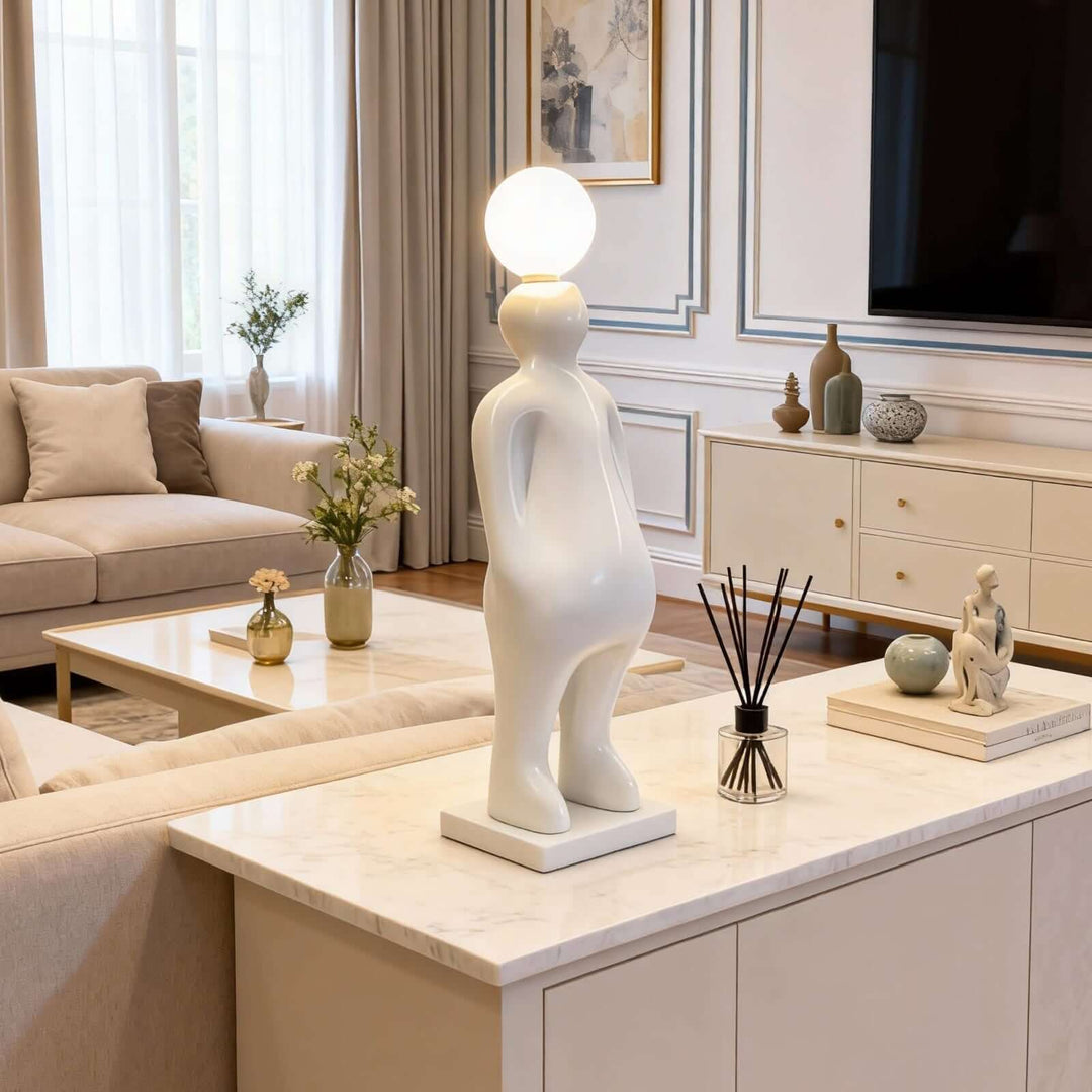 Olunor White Sculpture Table Lamp – Decorative Living Room Light