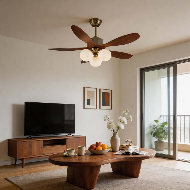 Olvyn Ceiling Fan Light | Stylish Glass Living Room Light