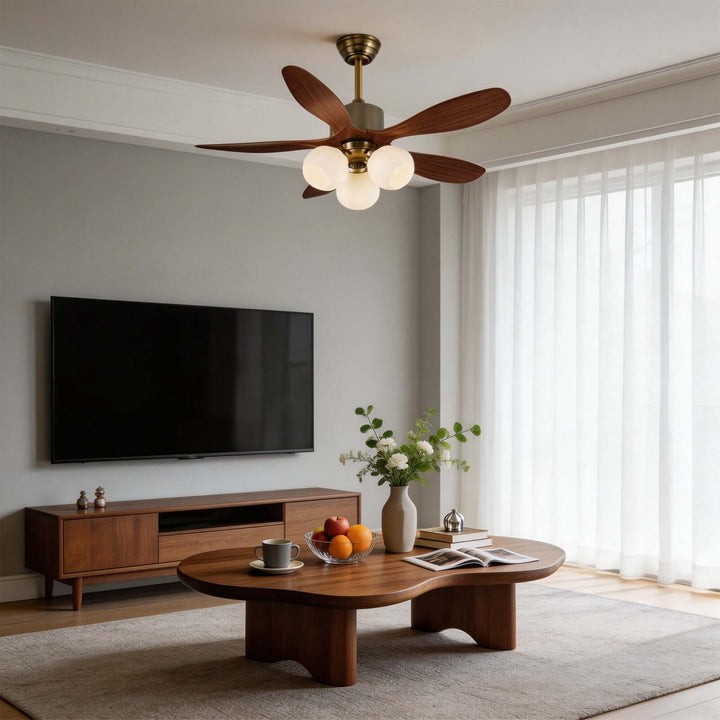 Olvyn Ceiling Fan Light | Stylish Glass Living Room Light