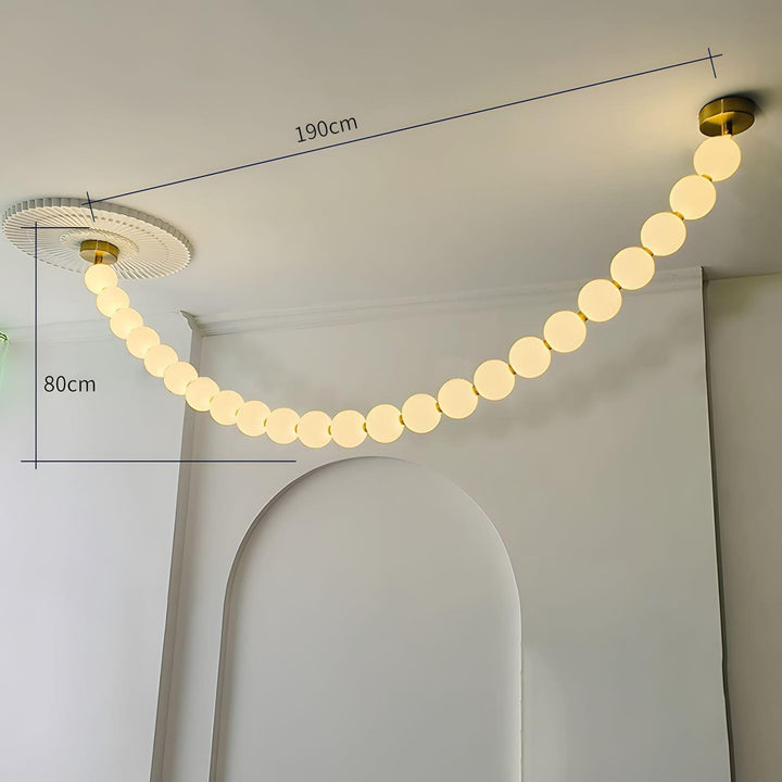 Size guide showing a pearl necklace chandelier with 190 cm span and 80 cm drop height.