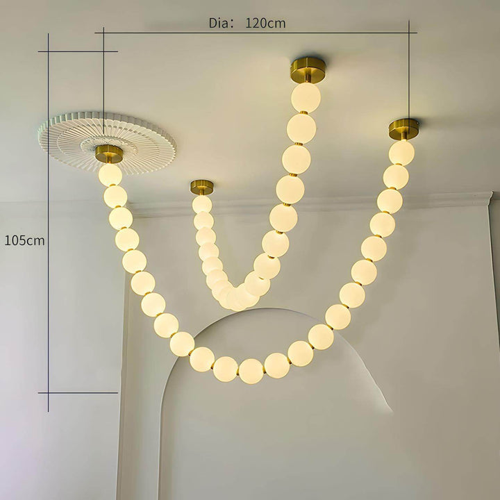 Size guide showing a pearl necklace chandelier with 120 cm diameter and 105 cm height.